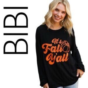 BIBI It's Fall Ya'll Super Soft Long Sleeve Knit Top with Pockets Size Large
